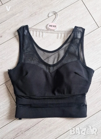 Ново черно дамско бюстие кроп топ с мрежа дрехи Junona Юнона рокля сет Christine Fashion 