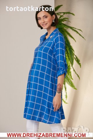 Карирана туника в синьо за бременни дами, снимка 1