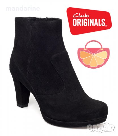 ПРОМО 🍊 CLARKS 🍊 Дамски черни боти от ест. велур CLARKS ARTISAN 35½ и 36 номер нови с кутия
