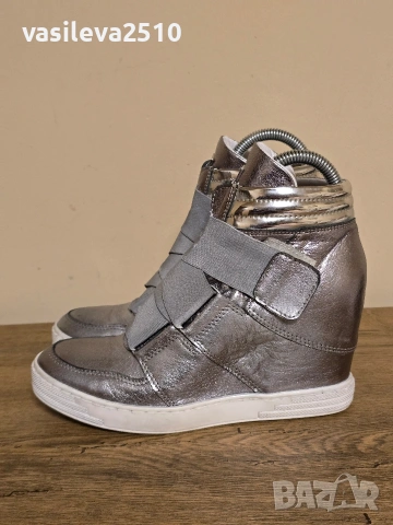 Eva Minge оригинални дамски сребристи кецове на платформа от естествена кожа , снимка 10 - Кецове - 53892776