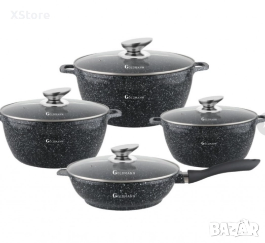 Комплект тенджери Goldmann -2.3\4.5\6.5\2.3L., Лят алуминий, Мраморно покр., отвътре/отвън