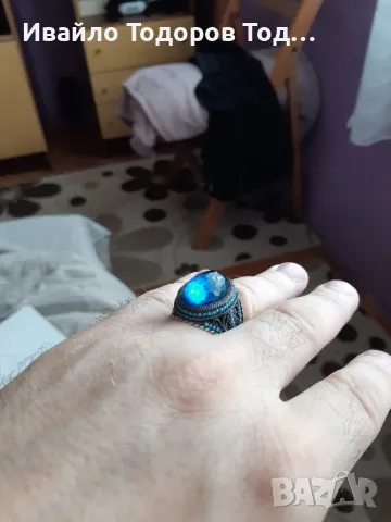 Бутиков сребърен пръстен ръчна изработка с голям аквамарин, снимка 9 - Пръстени - 48031132