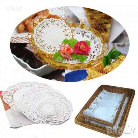 Правоъгълни дантелени хартиени подложки салфетки декоративни за украса чаши и десерти кекс сладкиш, снимка 2 - Аксесоари за кухня - 31604484