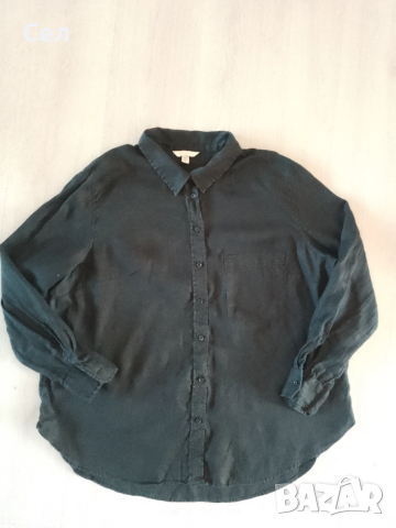 Черна мъжка  ленена риза H&M Л-ХЛ., снимка 2 - Ризи - 51455899