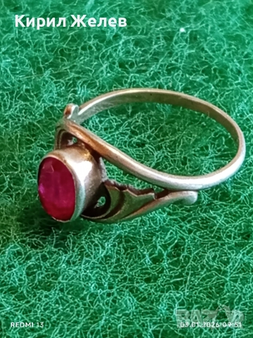 Винтидж сребърен пръстен СССР с червен Рубин майсторска ръчна изработка 31141, снимка 4 - Пръстени - 52960884