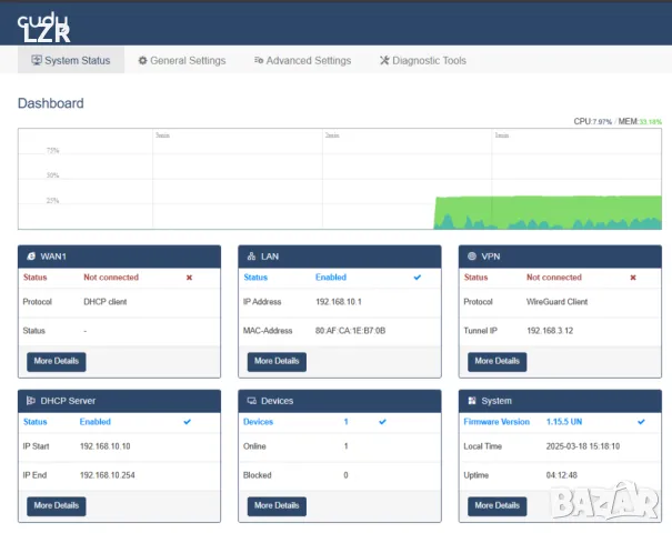 Cudy Gigabit Multi-WAN VPN Router кабелен рутер Fast Ethernet, Гигабитов етернет Сив, снимка 6 - Рутери - 49544262