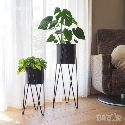 ПРОМОЦИЯ Метални поставки за саксии в черно, к-кт от 2 бр - WOHAGA C4700025, снимка 4 - Стайни растения - 52824595