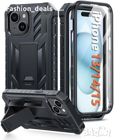 Нов Черен Кейс за телефон iPhone 15/14/13 Противоударен с Протектор за екран Айфон Защита