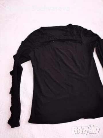 Черна блузка с дантела, S размер, снимка 3 - Блузи с дълъг ръкав и пуловери - 30385471