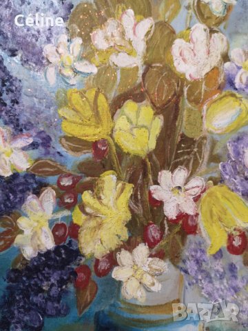 Великолепен Натюрморт Ваза с Цветя от Русенски Художник, снимка 4 - Картини - 31003181