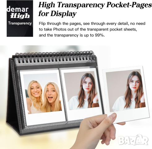 Настолен фотоалбум с 64 джоба за Fujifilm Instax Wide 300, Polaroid 600 i-Type 9х11 см, черен, снимка 6 - Други стоки за дома - 44533269