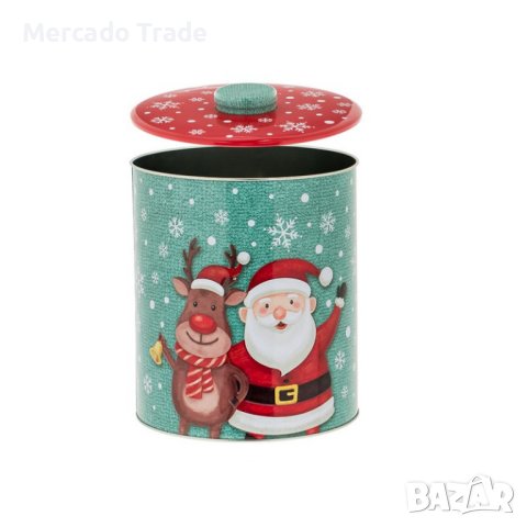 Коледна кутия Mercado Trade, За сладки, Метал, Дядо Коледа, Зелена, снимка 2 - Кутии за храна - 42923410