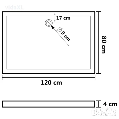 vidaXL Душ корито с точки, бяло, 80x120x4 см, ABS, снимка 7 - Душ кабини и вани - 56146079