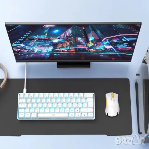  Геймърска клавиатура TMKB60 процента, ултракомпактна LED подсветка, 68 клавиша, механична клавиатур, снимка 7 - Геймърски - 48170189