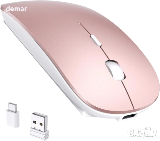 Безжична мишка RaceGT USB C и USB A, преносима, лека, оптична, регулируеми DPI, розова