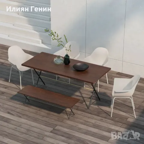 Комплект от 4 градински стола Outsunny Градински столове Модерен дизайн 59 см x 55 см x 84 см Сив, снимка 2 - Градински мебели, декорация  - 50393247