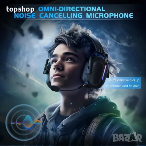 Безжични Геймърски слушалки Captain 500 за PS5, PS4, PC, Nintendo Switch, Mac, Computer, Черни, снимка 6 - Слушалки и портативни колонки - 50493493