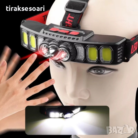 LED Мощен Диоден челник с 6 режима и сензор за движение, водоустойчив, снимка 4 - Аксесоари и консумативи - 52392446