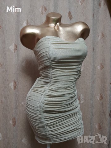 TOP SHOP S/M къса рокля от брокат цвят шампанско , снимка 1 - Рокли - 38881517
