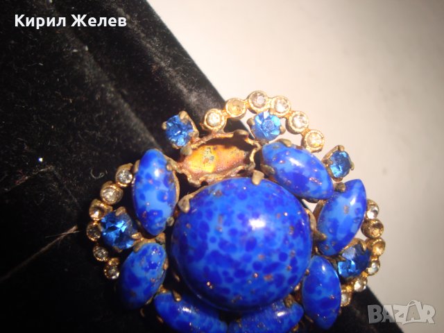 СКЪПОЦЕННА СТАРИННА БРОШКА ЛАЗУРИТ НАТУРАЛЕН и БРОНЗ 8136, снимка 9 - Антикварни и старинни предмети - 30665854