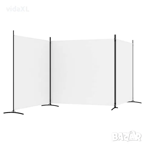 vidaXL Параван за стая, бял, 3 панела, 525x180 см, плат, снимка 5 - Паравани - 56147203