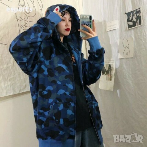 Унисекс суичър BAPE A Bathing Ape Blue Baby Shark Camo Син Камуфлаж, снимка 8 - Суичъри - 36906854