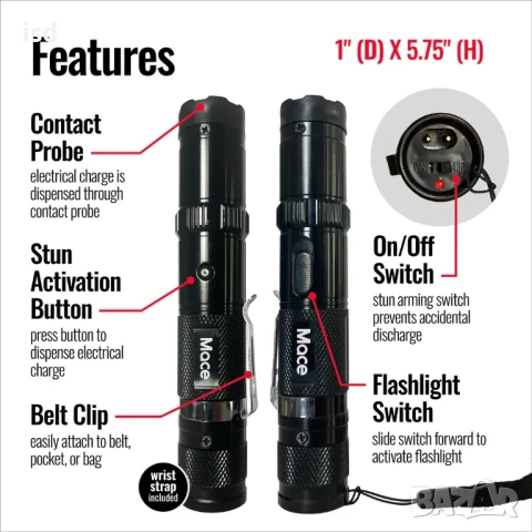 Електрошок COMPACT stun gun Mace черен, снимка 2 - Оборудване и аксесоари за оръжия - 51349407