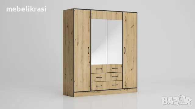 Спален комплект  Лайт за матрак 160/200см,Надстройка,Ракла,Чекмеджета,Огледала, Дъб бланко/Антрацит, снимка 8 - Спални и легла - 33448163