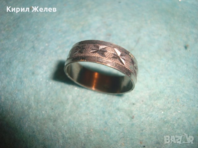 СТАРА СРЕБРИСТА ХАЛКА СТОМАНА РЪЧНО ГРАВИРАНА РЕТРО ОРНАМЕНТИРАН ПРЪСТЕН 25879, снимка 2 - Антикварни и старинни предмети - 35585084