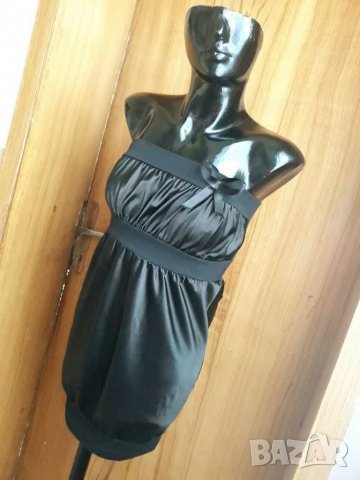 Черна къса рокля сатен и трико С, снимка 2 - Туники - 17872610