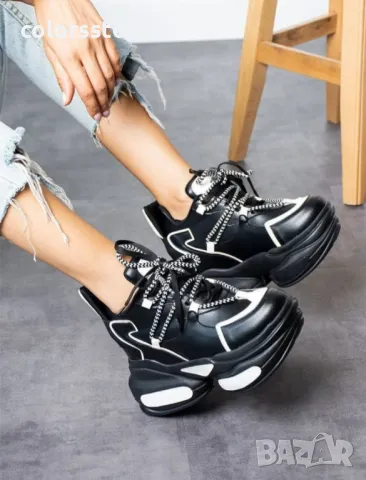 Кецове на платформа - черно с бяло - PA400, снимка 2 - Кецове - 47759087