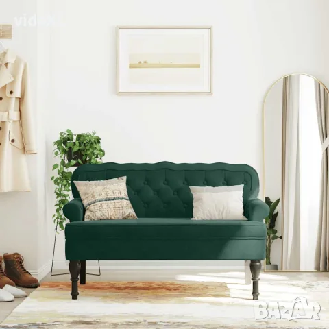 vidaXL Пейка с облегалка, тъмнозелена, 119,5x64,5x75 см, кадифе, снимка 3 - Дивани и мека мебел - 56147408
