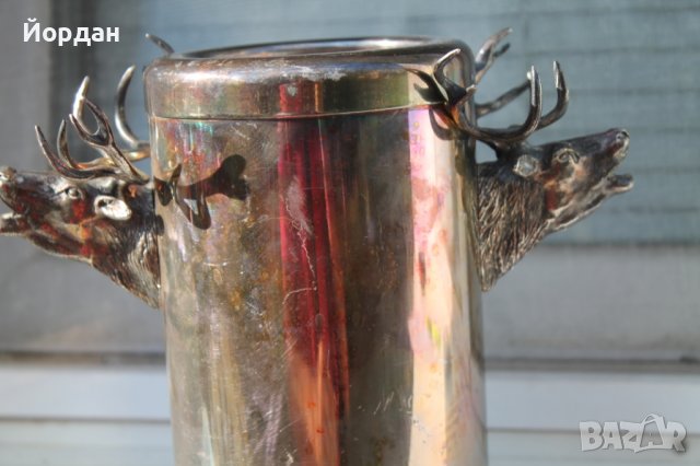 Съд с ловни мотиви Месинг/Посребрен с порцелан , снимка 5 - Антикварни и старинни предмети - 37388723
