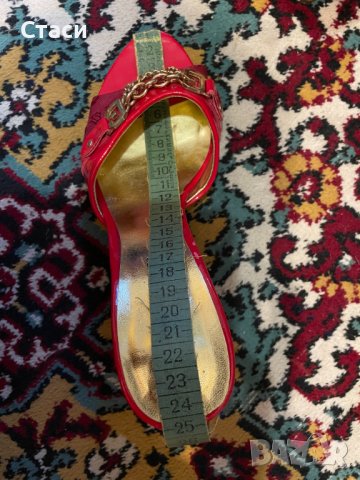 Дамски елегантни летни fashion червени чехли на ток, номер 37 EU, снимка 4 - Дамски обувки на ток - 36602453