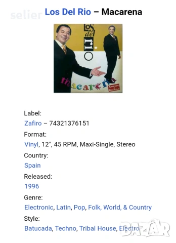Los Del Rio ‎– Macarena MAXI SINGLE 12 Издание 🇪🇸 SPAIN 1996г Състояние на винила:звука е NEAR MIN, снимка 3 - Грамофонни плочи - 54231295