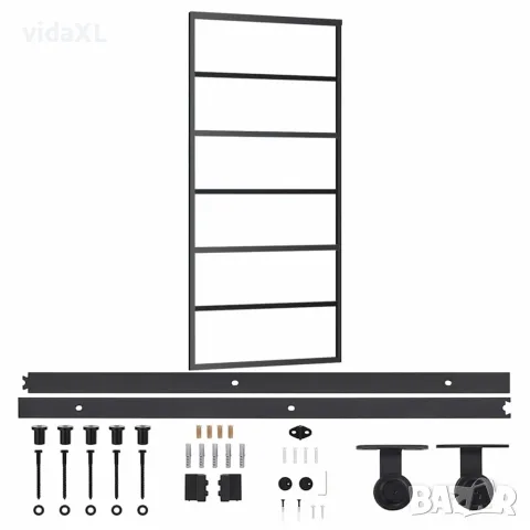 vidaXL Плъзгаща се врата с механизъм, ESG стъкло и алуминий, 90x205 см
