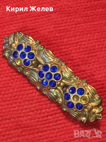 РАЗКОШНА СТАРА ФЛОРАЛНА АР НУВО СТИЛ БРОШКА с ФАСЕТИРАНИ КАМЪЧЕТА СИН ЦИРКОН 48830, снимка 12 - Антикварни и старинни предмети - 48734025