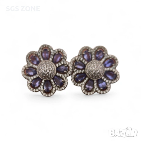 Много красиви обеци с естествен танзанит от Тайланд, снимка 4 - Обеци - 54027383