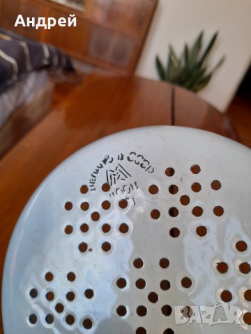 Стара емайлирана цедка,гевгир #15, снимка 4 - Антикварни и старинни предмети - 42840768