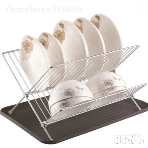 Двуетажен сушилник за съдове Cheffinger от неръждаема стомана с тава за отцеждане – здравина и ред , снимка 7 - Други стоки за дома - 53174168