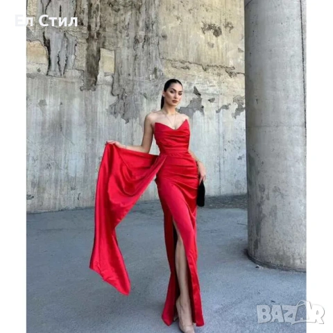 💕Официална рокля с цепка без презрамки, снимка 5 - Рокли - 53945070