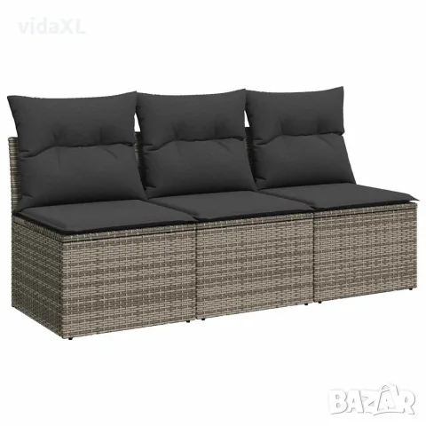 vidaXL Градински диван с възглавници, 3-местен, сив, полиратан, снимка 1 - Градински мебели, декорация  - 56147339