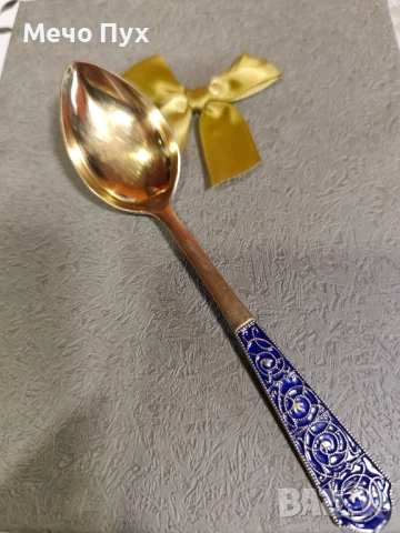 Стари сребърни лъжички с позлата и емайл, снимка 2 - Антикварни и старинни предмети - 51612987