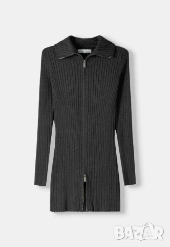 Дамска дълга жилетка с цип Bershka, 68% вискоза, 32% полиамид, Сива, L