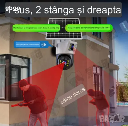 Соларна двойна камера за видеонаблюдение, слот за сим карта 4G 3K Ultra HD 30403780, снимка 5 - Камери - 48883861