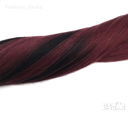 Нова червена удължаваща естествена коса Треса удължения Прическа 60 см, снимка 4 - Аксесоари за коса - 42113895
