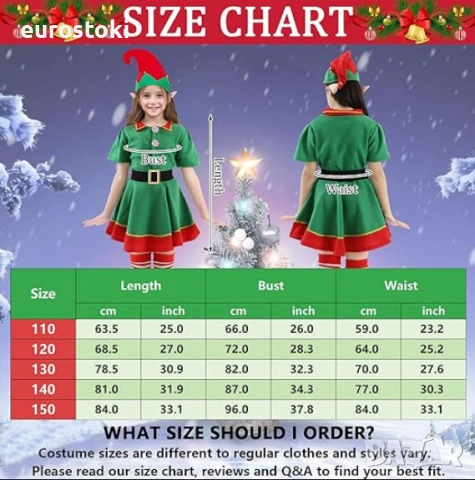 Детски коледен костюм на Елф Raveparty, от 7 части, карнавален костюм на Коледен Елф за момичета , снимка 4 - Детски комплекти - 52567647