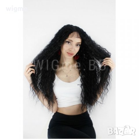 Дълга тъмно черна лейс фронт перука Елда, снимка 1