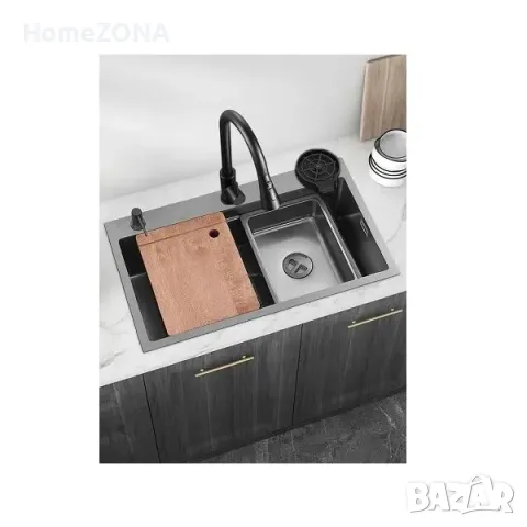 Мивка за кухня Bliote 8, водопад и Smart смесител, 60 см