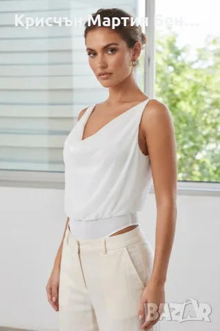 Бяло дамско боди с драперия и свободна горна част Missguided – Размер 85B (M/L), снимка 3 - Корсети, бюстиета, топове - 31541539